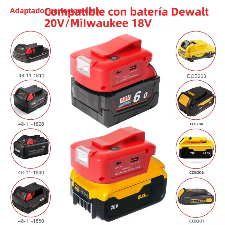 Adaptador Para Batería Milwaukee M18 18V a Cargador Rápido USB PD 22.5W QC 3.0 Para Linterna Y DIY DC12V3A Accesorio De Herramienta Eléctrica - 1