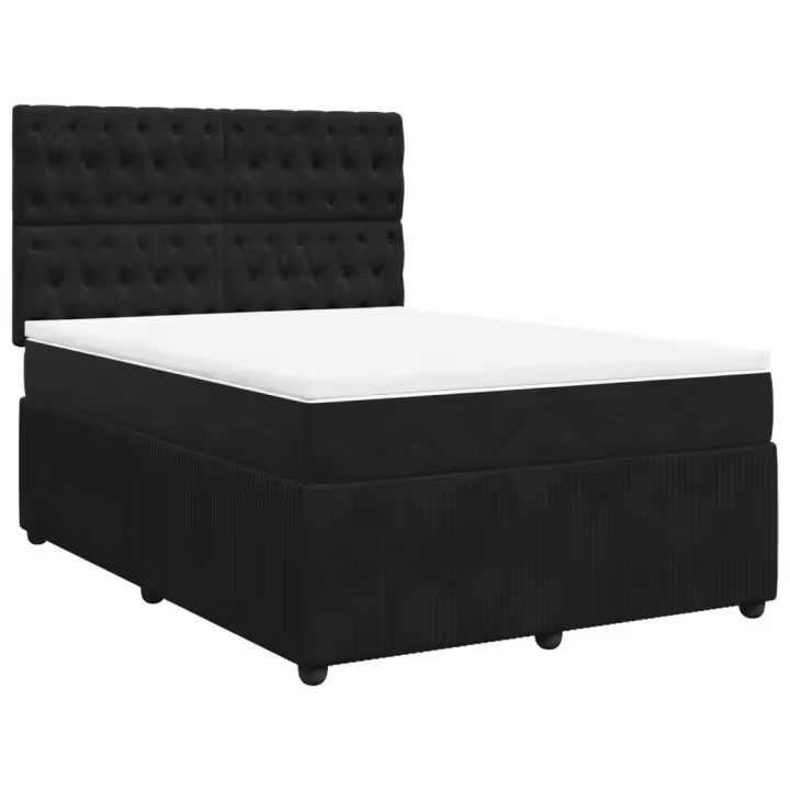 vidaXL Cama box spring con colchón terciopelo negro 160x200 cm - 1