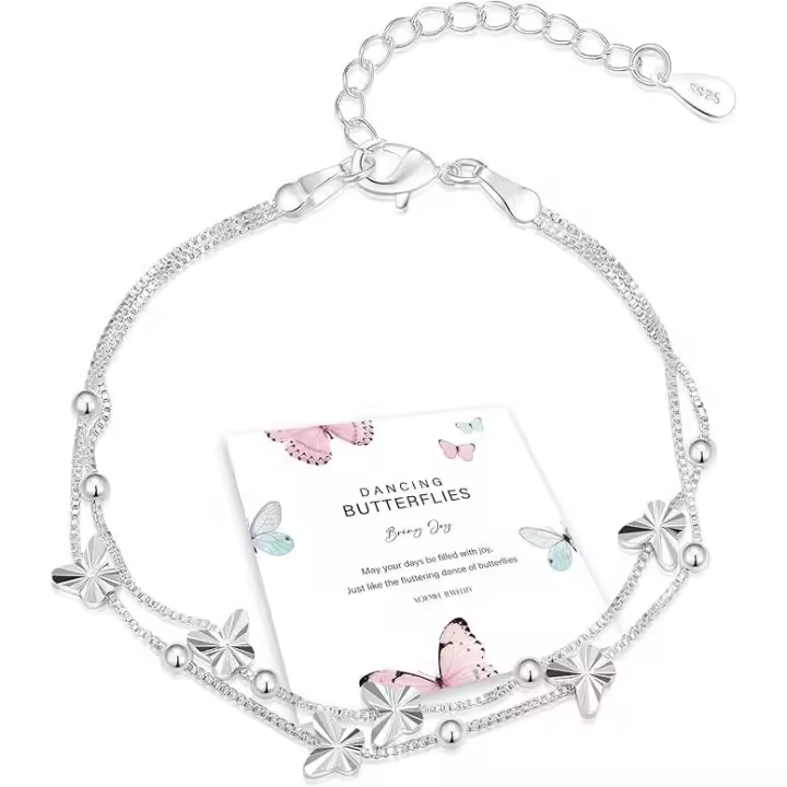 Pulsera de Plata 925 para Mujer, Mariposas, pulsera de Oro Rosa para Mujer with Perlas, pulsera ajustable en Capas, pulseras de La Amistad, Regalos - 1