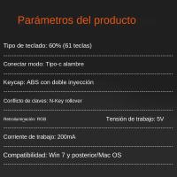 Teclado Mecánico Con Cable DAREU EK861S RGB 61 Teclas Switches Rojos Keycaps De ABS N-key Rollover Y Pies Magnéticos - details 9