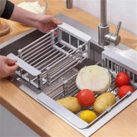 Engranajes Ajustables De Acero Inoxidable Para Cocina Organizador De Platos Y Verduras Rack De Secado Para Lavabo Extensible - details 5