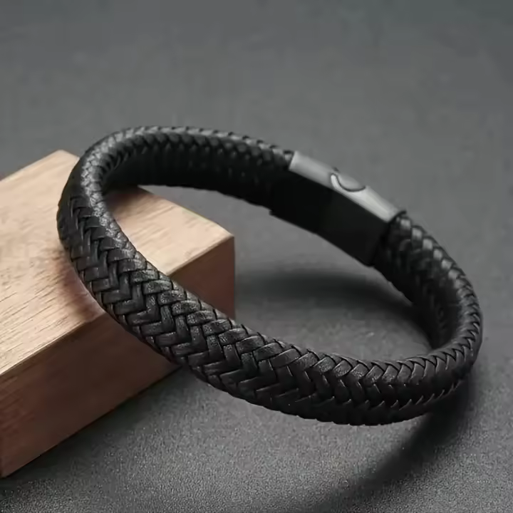 Pulsera De Cuero Retro Para Hombres Abierta Tamaños Múltiples Tejida Regalo Deportivo Al Aire Libre Estilo Vintage - 1