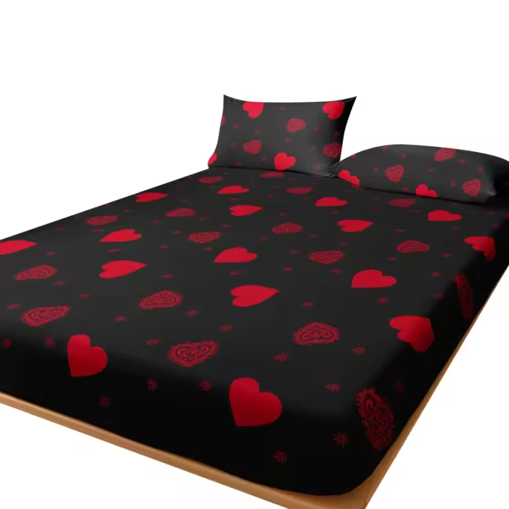 Sábana Ajustada De Corazón Sencillo Y Moderno Con Diseño Impreso Mate Sin Almohadillas Cobertor De Cama De Dormitorio Material Poliéster 100% - 1