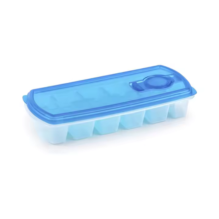 Cubitera de plástico 26,3x11,3 cm, Moldes para 12 Cubitos de Hielo, bandeja para hacer hielo, cóceles, refrescos, multicolor, Con Tapa - 1