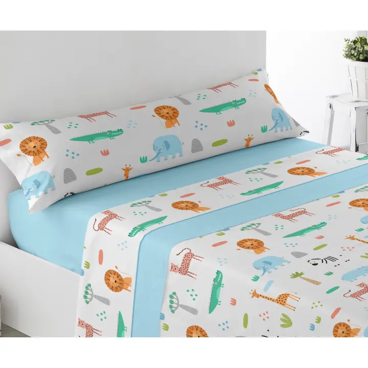Juego de sábanas ligero, suave, fresco. Infantil Azul, Juego de Cama 100% Microfibra tacto Satén. Cama de 90 y 105, Animado. Primavera, Verano. Dormitorio Elegante, Alegre, Colorido,Luz. Niño y Niña - 1