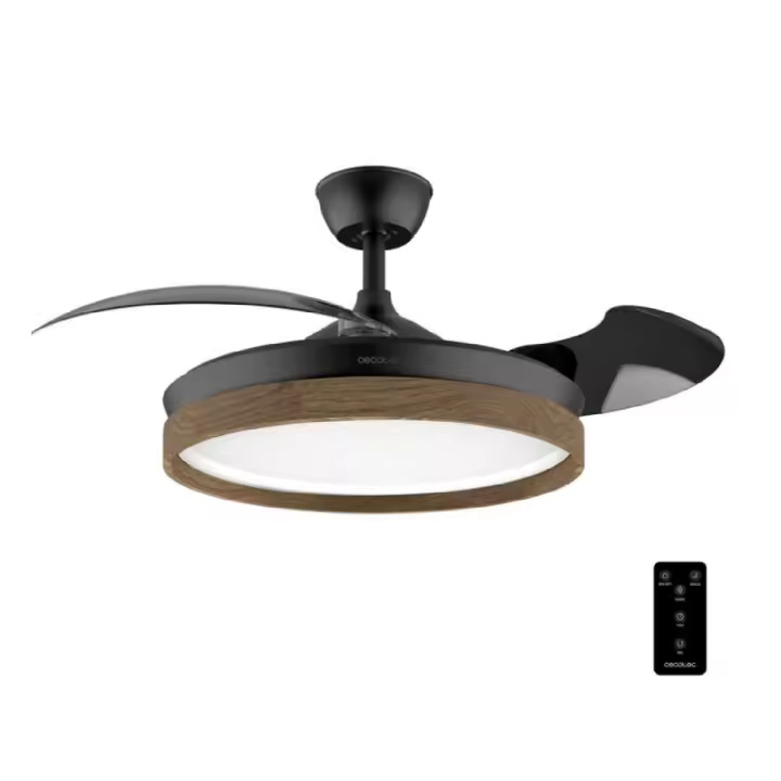 Cecotec Ventilador de Techo con Luz Energysilence Aero 4320 Invisible Wood&Black. 35W, 6 Velocidades, Aspas Retráctiles - 1