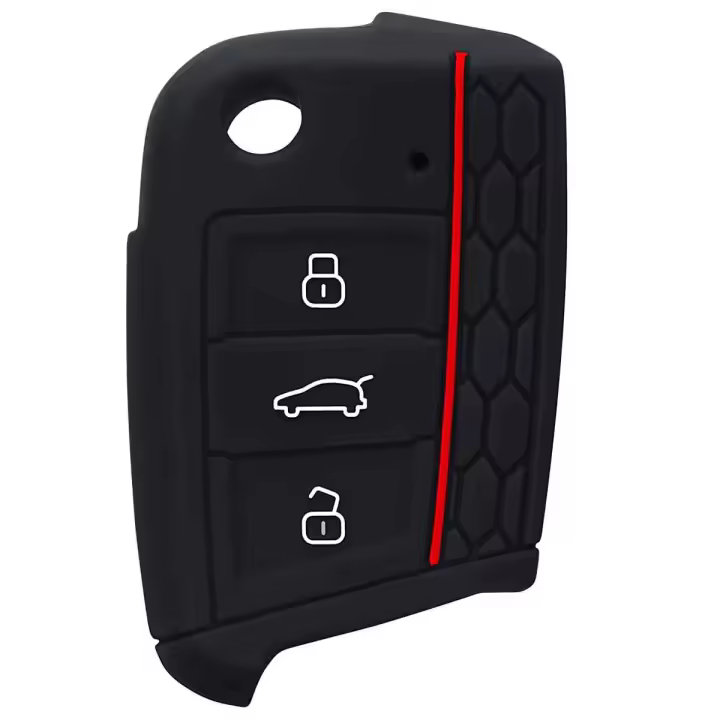 AUTOZOCO Funda Silicona Mando Llave del Coche 3 Botones, Protector Carcasa Llave Coche, Cubierta de Silicona para Llave Coche, Compatible con Volkswagen Golf 7 MK7, Negro - 1