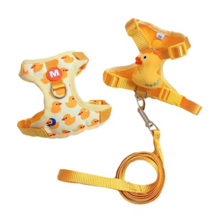 Harnés De Malla Transpirable Para Mascotas Con Dibujos Animados Pato Amarillo Pequeño Ajustable Para Perro Gato Cachorro Con Correa - 1