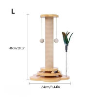 Juguete Para Gatos De Madera Sólida Rueda Giratoria Divertida Con Bolas De Paja Y Tablero De Rasguño Duradero De Sisal Suministros Para Gatos Columna De Agarre - details 1