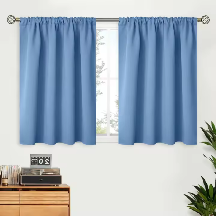 BGment Denim Blue Blackout Curtains 36 Inches Long for Kitchen Cafe Window - Short Length Thermal Insulated Drapes Darkening for Bathroom RV Window Privacy, 42 x 36 Inch, 2 Panels - 1