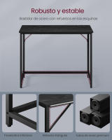 Escritorio con luz led y tomas de corriente integradas, para juegos y oficina, ideal para estudio y dormitorio, diseño compacto ahorra espacio, marrón rústico o negro ébano, 50x100x76 cm - details 11