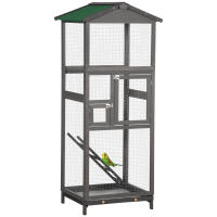 PawHut Jaula para Pájaros Grande 68x63x165 cm Pajarera de Madera de Abeto con 2 Puertas Bandeja Extraíble y Techo Asfáltico Madera - details 0