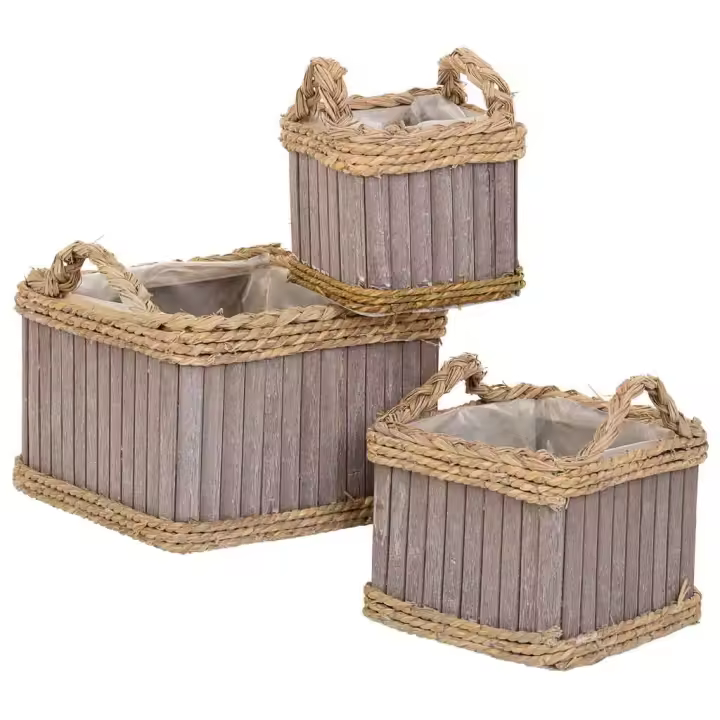 WANDERLUST DECO Set 3 Cestos ovalados de madera grises - 1
