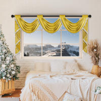 Valance Festivo De Navidad Rojo De Terciopelo Suave Con Caída Rod Pocket Para Decoración Del Hogar Y Cocina Uso Moderno Y Lujo - details 10