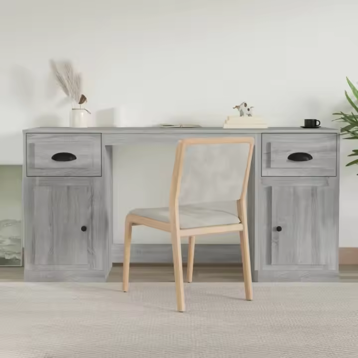 vidaXL Escritorio con armario contrachapada en color Gris sonoma/Gris hormigón | estructura resistente ideal para salón dormitorio o estudio - 1