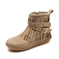 Botines De Otoño Para Mujer Zapatos Planos Botas De Tobillo Retro En Cuero Suelto Con Borlas Punta Redonda Suave Casual - details 3