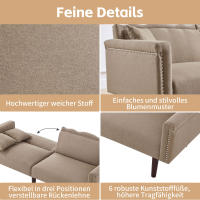 [Sofá Cama multifunctional 2 en 1] Sofá Doble, Sofá con función de chaise longue, Respaldo Doble regulable individualmente, Embellecedor metálico, Tejido de Algodón y Lino, Espuma de Alta densidad - details 2