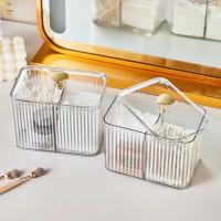 Contenedor Organizador De Baño Con 3 Secciones Para Algodones Y Tapones De Cera Transparente Almacenamiento De Cosméticos Jarra Para Algodones Y Tapones - details 1