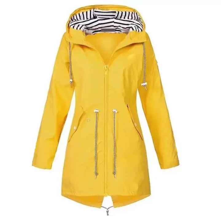 Women's Waterproof Raincoat Casual Basic Outdoor Woven Lightweight Drawstring Women Hiking Clothing - 1