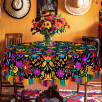 Mantel Decorativo Estilo Mexicano Para Fiesta De Cinco De Mayo Con Patrón De Flores Y Pájaros Resistente Al Agua Y Grasa Para Uso Diario En Hogar Y Fiestas - details 2