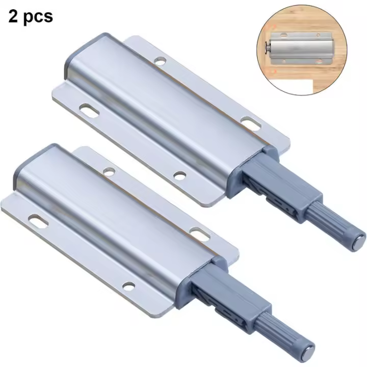 Pestillo de puerta de empuje, 4 paquetes de pestillos de empuje magnéticos para gabinetes, pestillos táctiles, pestillo de puerta de cocina, pestillo de empuje para cierre de cajón, pestillo de empuje, plateado - 1