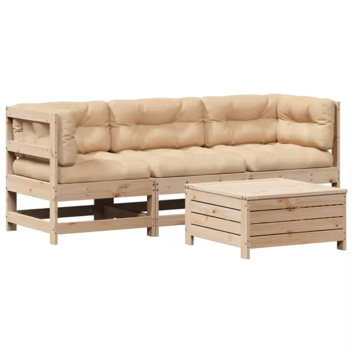 vidaXL Juego de muebles de jardín 4 pzas y cojines madera maciza pino - 1