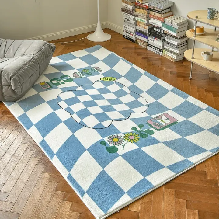 Carpetas Minimalistas Para Sala De Estar Y Dormitorio Estilo Moderno Alfombra Cuadriculada Decorativa De Poliéster 100% Matriz Grande Para Decorar El Piso - 1