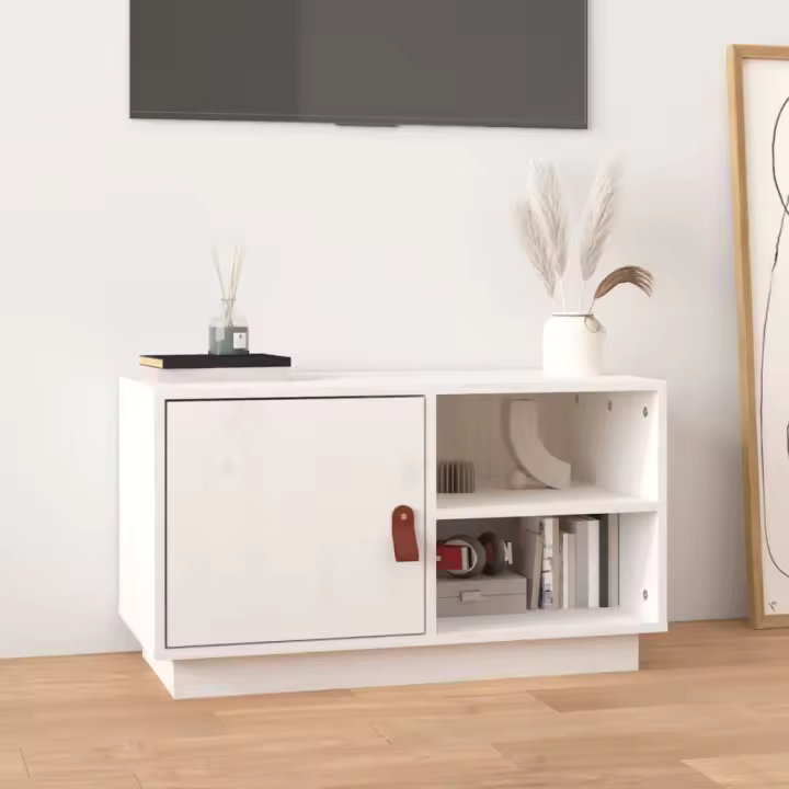 vidaXL Mueble de TV de madera maciza de pino blanco 70x34x40 cm - 1