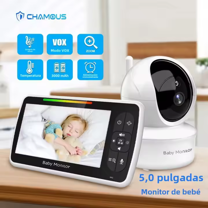 Monitor De Bebé Con Cámara Y Audio Bidireccional PTZ Zoom 5 Pulgadas Pantalla Térmica Sensor Lullaby Cámara De Vigilancia - 1