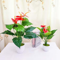 1PC Flores Artificiales De Palma Roja Texturizada Decoración Para Sala De Estar Y Mesas Plantas Verdes Y Rojas De Resina Para Fiesta - details 12