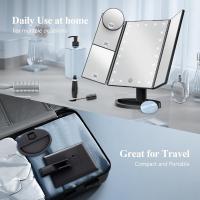 Espejo de maquillaje tocador con luz, aumento de 2X 3X 10X, espejo iluminado, control táctil, fuente de alimentación doble triple, LED portátil (negro) - details 3