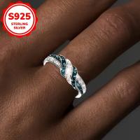 anillo femenino de diseño elegante retorcido,   925 incrustado con circonita sintética cúbica,   para boda,  , aniversario,  , banquete detalles 3