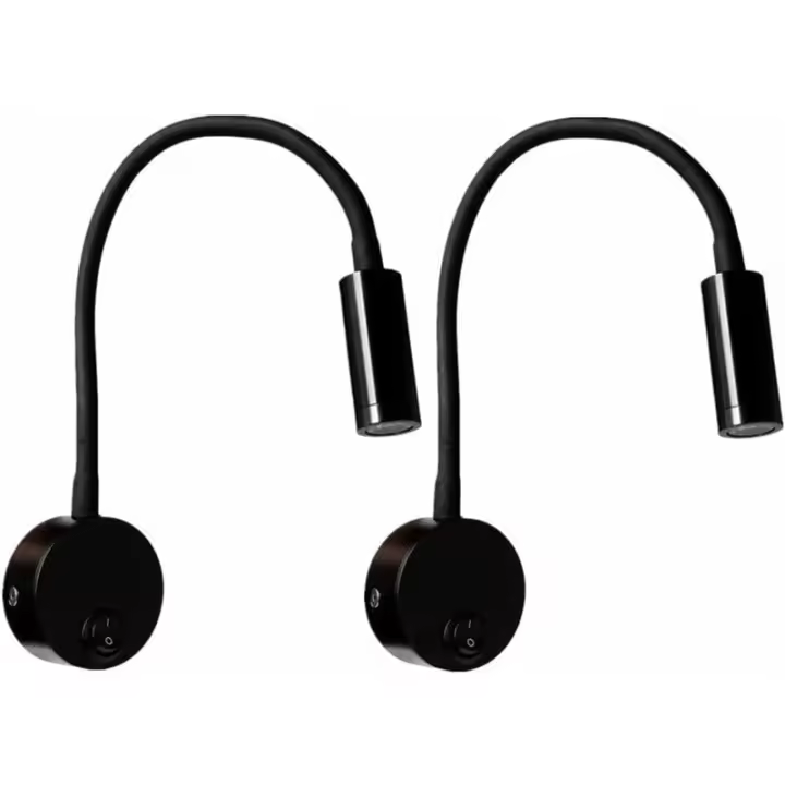 Lámpara de lectura de pared negra de 2 piezas de 3 W, lámpara de pared de cuello ajustable flexible, lámpara de noche con interruptor, luz cálida - 1