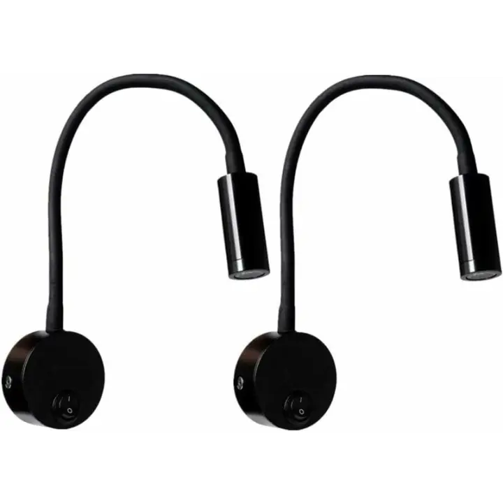 Lámpara de lectura de pared negra de 2 piezas de 3 W, lámpara de pared de cuello ajustable flexible, lámpara de noche con interruptor, luz cálida - 1