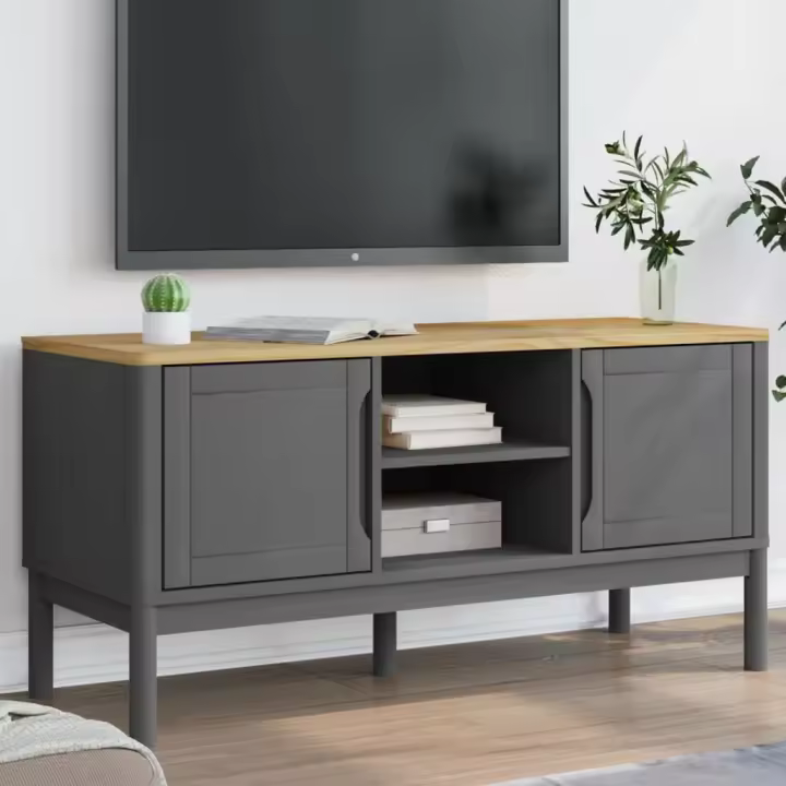 vidaXL Mueble de TV FLORO madera maciza de pino gris 114x43x55 cm - 1