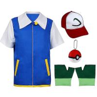 Kids Creative Cosplay Ash Ketchum Blue Jacket Anime Figure Role-playing Show Clothes Trainer Cap And Gloves Set - details 2
