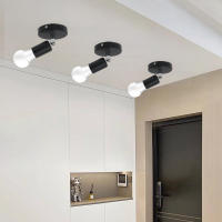 Luz De Techo Ajustable En Ángulo Con Brazo Oscilante Negro E27 Base Para Comedor Cocina Pasillo Lobby Balcón Sin Bombilla - details 0