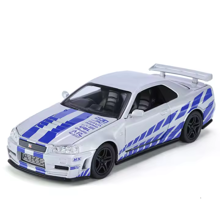 Modelo De Coche Deportivo GTR34 De 1:32 En Aleación De Metal Con Absorci\u00f3n De Choque De Cuatro Ruedas Luces Y Sonido Geniales Decoraciones De Escritorio - 1