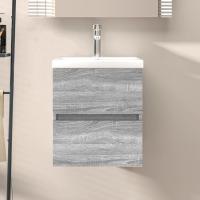 vidaXL Armario para lavabo madera contrachapada 41x38,5x45 cm en color Blanco/Gris hormigón/Gris sonoma y más | almacenamiento funcional diseño moderno para baño dormitorio sala - details 2