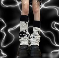 Calentadores De Pierna Para Mujer Estilo Gótico Con Estampado De Calavera Y Estrella Talla Única Poliéster Invierno Accesorio Para Botas Lolita Y2K Doble Cara Wearable - details 2