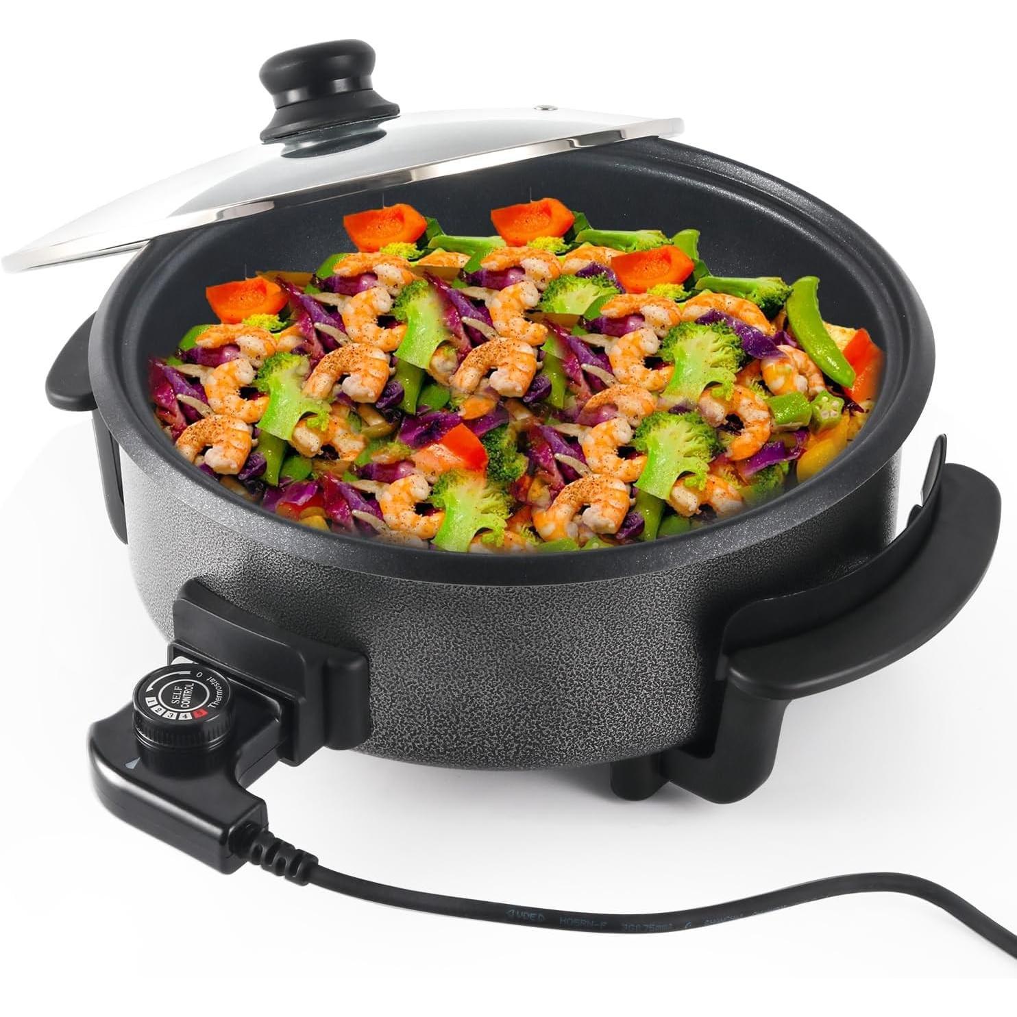 Pizza Pan Electrica 36cm, 40cm Sartén Eléctrica Calienta Super Rapida Súper Pizza Pan, Paellera Electrica 1500W  Max. 240° C Temperatura Regulable Ajustable, Antiadherentes