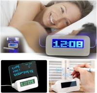 LED Digital Electronic Mini Table Clocks Calendar Temperature Plastic Glow Message Board Alarm Clock Home Bedroom Supplies (Blue,A) - details 1