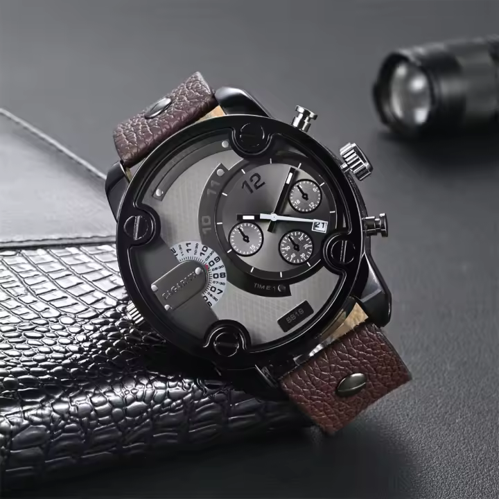 Reloj De Hombre CAGARNY 6819 Clásico Grande Cuero Resistente Al Choque Con Indicador De Fecha Y Agujas Marcadores Arábigos Reloj Casual Para El Día - 1