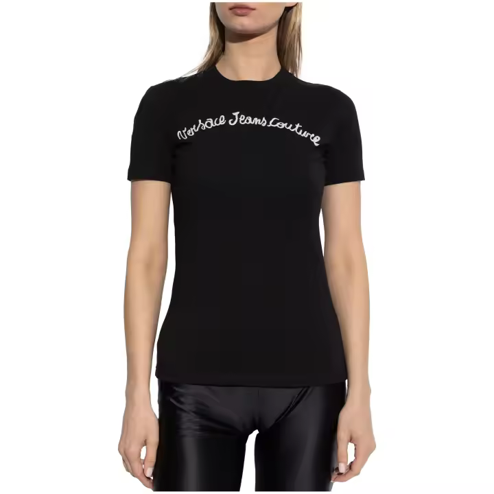 Camiseta VERSACE JEANS COUTURE con Logo de Strass en el Pecho Color Negro - 1
