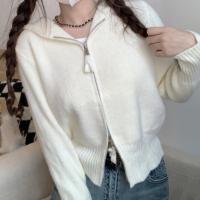 Chaqueta De Punto Corta Con Capucha Y Cremallera Estilo Minimalista Para Mujer Suave Estiramiento Ajustada Para Otoño - details 6