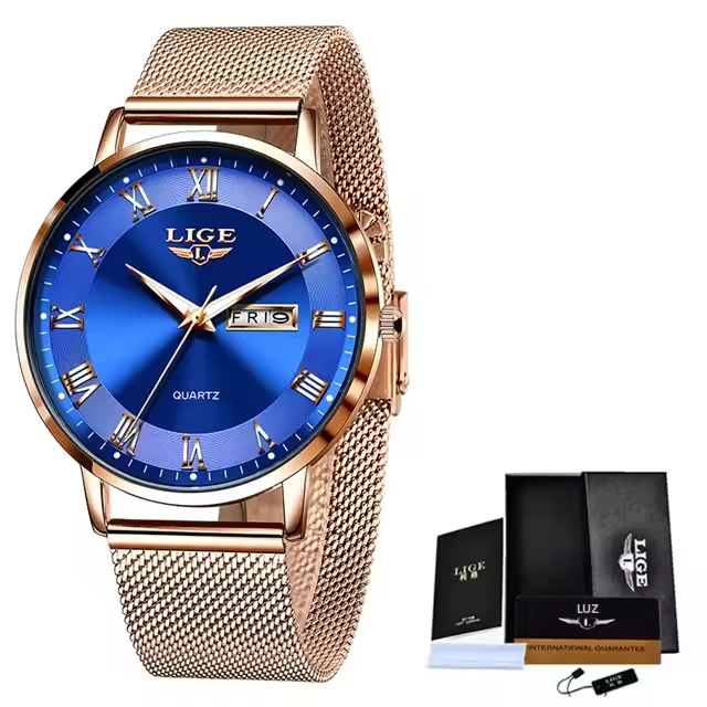 Reloj De Mujer LIGE Moda Ultrafino De Lujo Con Correa De Malla Cronógrafo Cuarzo Deportivo Casual Fecha Resistente Al Choque Manos Luminosas Agua Resistente - 1
