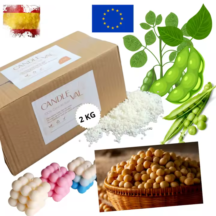 Candleval 2 kg cera de soja de alto punto de fusión ideal para todo tipo de velas en moldes 100% vegetal fabricada en España - 1