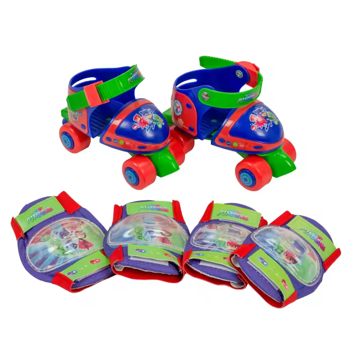 Set de Patines Infantiles mini Roller de 4 ruedas tallas 24-29 y Protecciones, con diseños exclusivos de Pj Masks (2940) Compuesto por rodilleras y coderas. Set completo y seguro. Calidad al mejor precio. De acuerdo a la normativa CE. +3 años - 1
