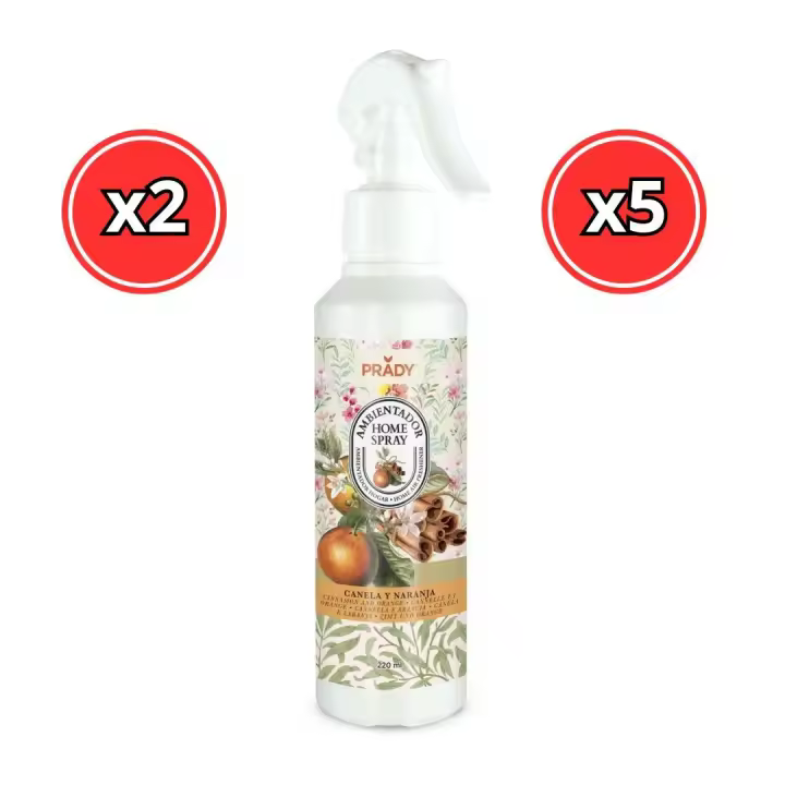 AMBIENTADOR HOME SPRAY PRADY DE AROMAS FRUTALES - DE 220 ML - PACK DE 2 Y DE 5 UNIDADES - 1