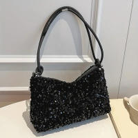 Bolso De Hombro Negro Con Brillo De Pimienta Estilo Casual Chic Diseño Unisex Bolso Cruzado Para Mujer Con Cierre De Cremallera - details 9